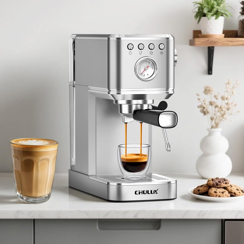CHULUX Slim 2026 Upgrade Espresso Machine with Milk Frother Steam Wand, 20 Bar Professional Italian Pump Espresso Coffee Machine for Home Cappuccino & Latte Maker, Silver - Image 5